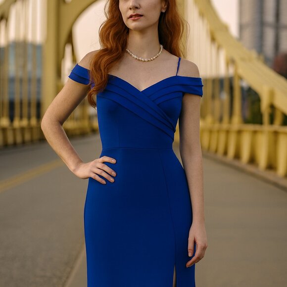 Alexa B Nites Royal Blue Dress Full Length Size 6 Polyester Spandex - Picture 2 of 11